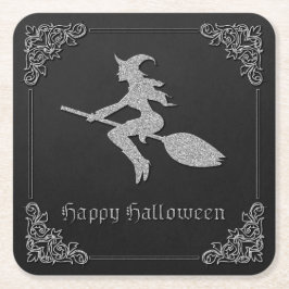 Porta-copo De Papel Quadrado Halloween da Bruxa Voadora Silver