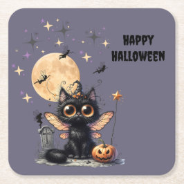 Porta-copo De Papel Quadrado Halloween De Gatinho De Olho Largo, Retro, Bonito