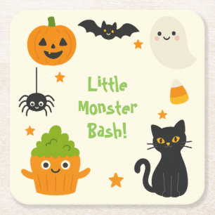Porta-copo De Papel Quadrado Halloween editável - Pequeno monstro -