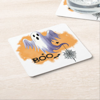 Porta-copo De Papel Quadrado HALLOWEEN Fantasma Com Teia de Aranha