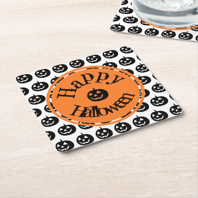 Porta-copo De Papel Quadrado Halloween Modern Pumpkin Design (Inclinado)
