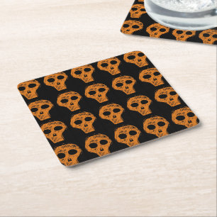 Porta-copo De Papel Quadrado Halloween Orange Skull Patterin