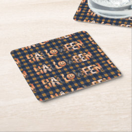 Porta-copo De Papel Quadrado Halloween Plaid Pumpkin