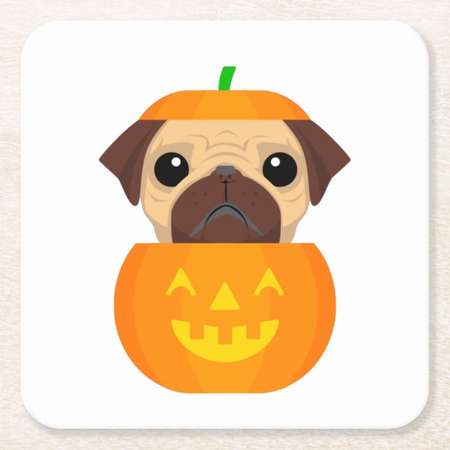 Porta-copo De Papel Quadrado Halloween Pugkin (Frente)