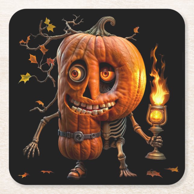Porta-copo De Papel Quadrado Halloween Pumpkin (Frente)