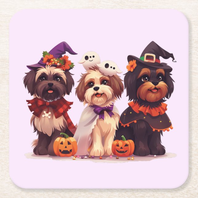 Porta-copo De Papel Quadrado Halloween Shih Tzu Dogs (Frente)