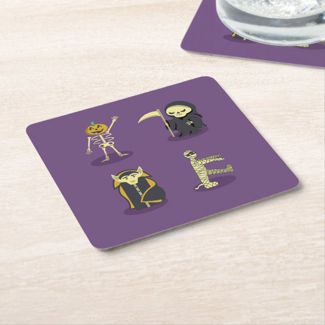 Porta-copo De Papel Quadrado Halloween Skeleton Dracula Mummy Grim Reaper (Inclinado)