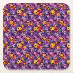 Porta-copo De Papel Quadrado Halloween Spider Web e Jack O Lanterna