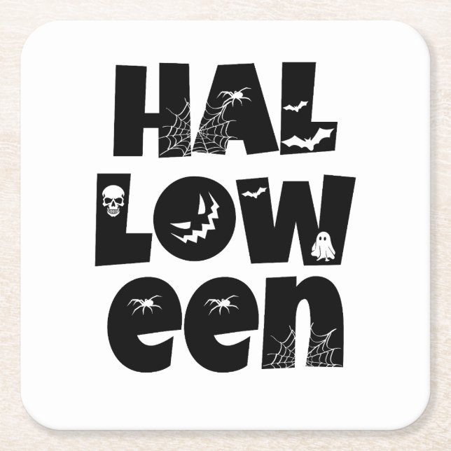 Porta-copo De Papel Quadrado Halloween Typography (Frente)