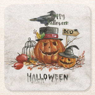 Porta-copo De Papel Quadrado Halloween Watercolor Pumpkins assustador