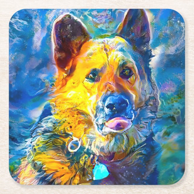 Porta-copo De Papel Quadrado Halo: Retrato de um German shepherd (Frente)