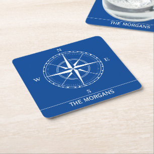 Porta-copo De Papel Quadrado Hamptons Blue and White Ship Compass Náutico