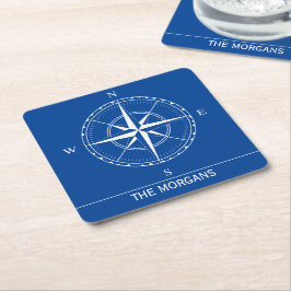 Porta-copo De Papel Quadrado Hamptons Blue e White ships Compass Náutico