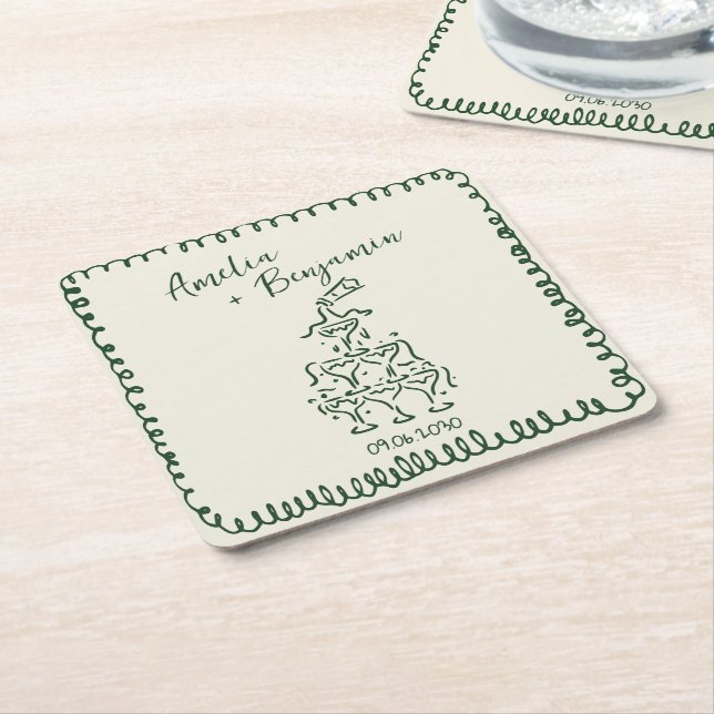 Porta-copo De Papel Quadrado Handwritten  retro Champagne Tower Wedding  (Inclinado)