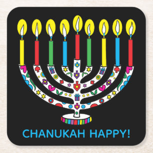 Porta-copo De Papel Quadrado Hanukkah Hanukkiah colorida Menorah