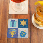 Porta-copo De Papel Quadrado Hanukkah Quilt Portas copos<br><div class="desc">Um Menorah,  Estrela de David,  Dreidel e Gift vestiram sua mesa para diversão de Feriado nessas portas copos charmosas. Coordene a sua casa com toda a Coleção de Quilt Hanukkah!</div>