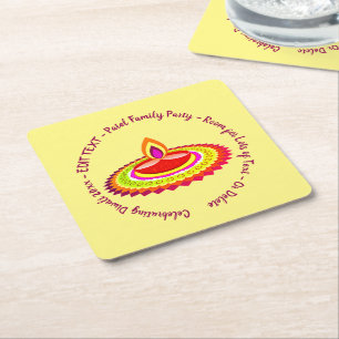 Porta-copo De Papel Quadrado Happy Diwali 20xx Adicionar Texto de Ano Amarelo