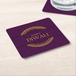 Porta-copo De Papel Quadrado Happy Diwali Purple Dourada Elegante