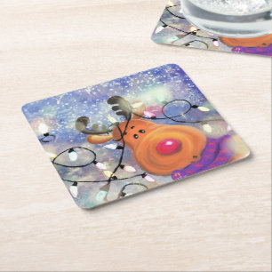 Porta-copo De Papel Quadrado Happy Reindeer - Natal