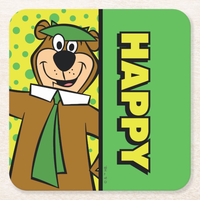 Porta-copo De Papel Quadrado Happy Yogi Bear (Frente)