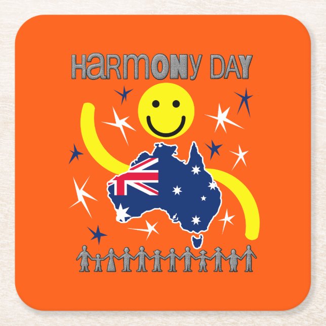 Porta-copo De Papel Quadrado Harmony Day Austrália (Frente)