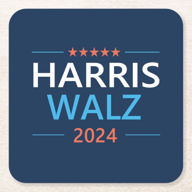 Porta-copo De Papel Quadrado Harris Walz 2024 para Presidente (Frente)