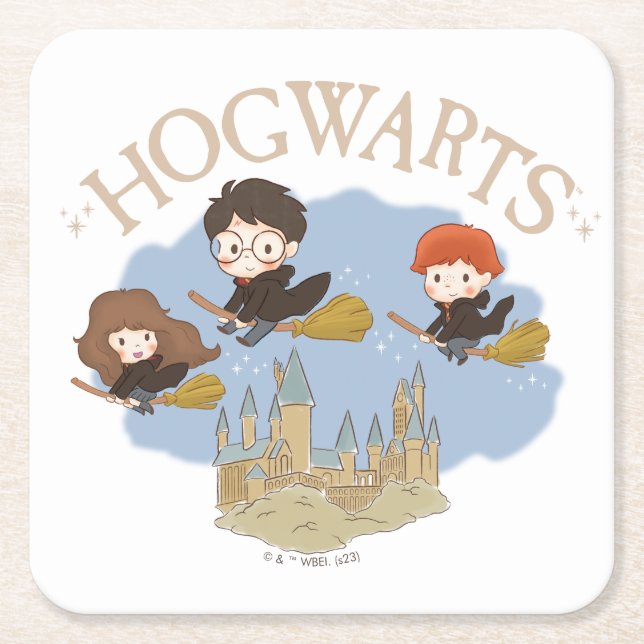 Porta-copo De Papel Quadrado HARRY POTTER™, Hermione & Ron sobrevoam HOGWARTS™ (Frente)