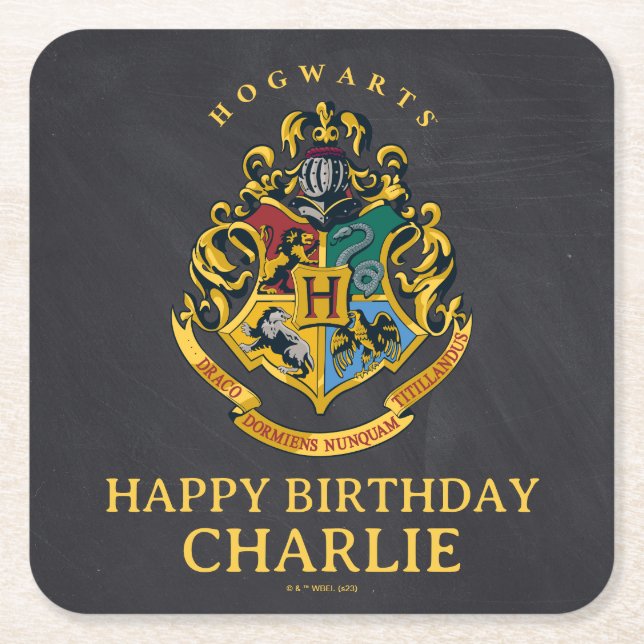 Porta-copo De Papel Quadrado Harry Potter Hogwarts Crest Birthday (Frente)