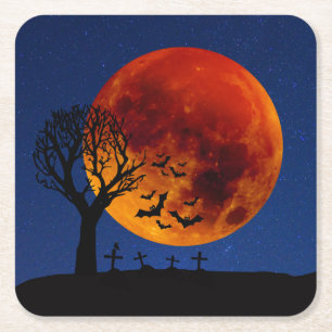 Porta-copo De Papel Quadrado Harvest Moon Halloween