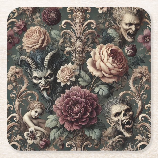 Porta-copo De Papel Quadrado Haunted Harmonics – Gothic Victorian  (Frente)