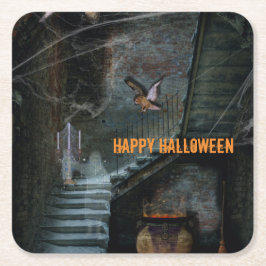 Porta-copo De Papel Quadrado Haunted Staircase Halloween