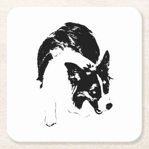 Porta-copo De Papel Quadrado Haunting Gaze Corgi
