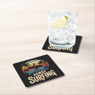 Porta-copo De Papel Quadrado hawaii surf retrô - surfista de praia vintage pôr 