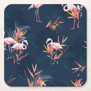 Porta-copo De Papel Quadrado Hawaiian Flamingo: Trabalho de arte Tropical Vinta