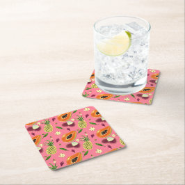 Porta-copo De Papel Quadrado Hawaiian Tropical Fruit Pattern Coaster Coral