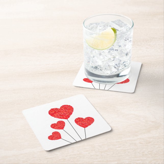 Porta-copo De Papel Quadrado Heart Balloons Illustration Design (Insitu)