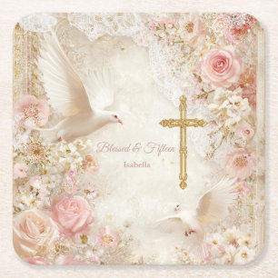 Porta-copo De Papel Quadrado Heaveny Blush & Gold Quince, personalizado