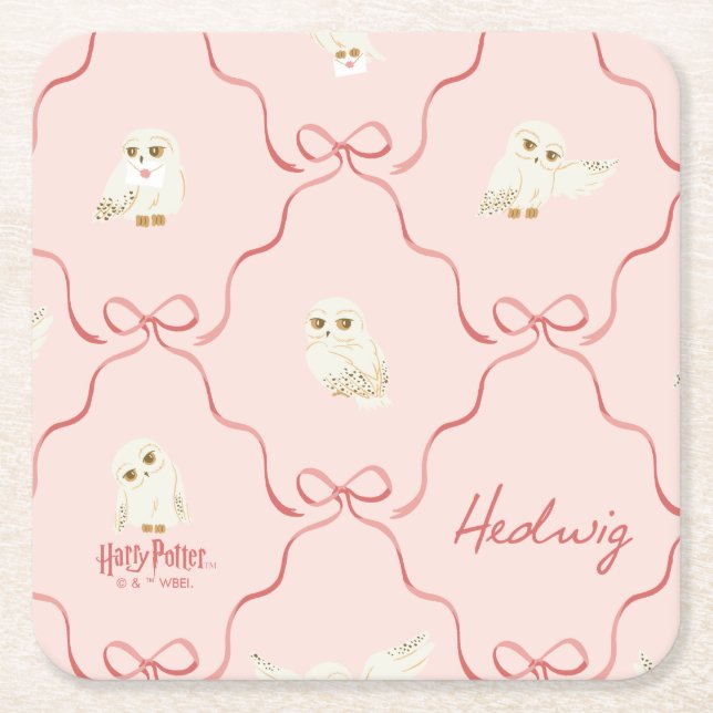 Porta-copo De Papel Quadrado Hedwig Pink Ribbon Pattern (Frente)