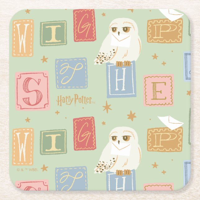 Porta-copo De Papel Quadrado Hedwig Post Letter Block Pattern (Frente)