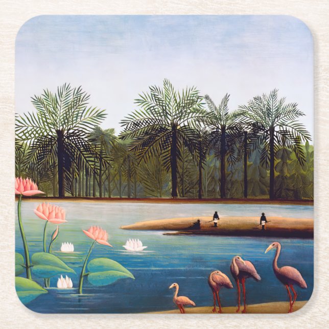 Porta-copo De Papel Quadrado Henri Rousseau - Os Flamingos (Frente)