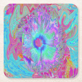 Porta-copo De Papel Quadrado Hibisco Azul Arco-Íris Psicodélico Retro