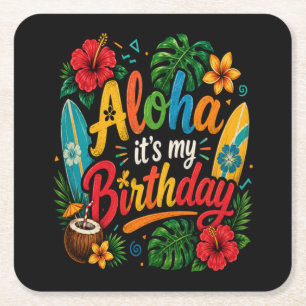 Porta-copo De Papel Quadrado Hibisco de Aniversário Aloha Havaí