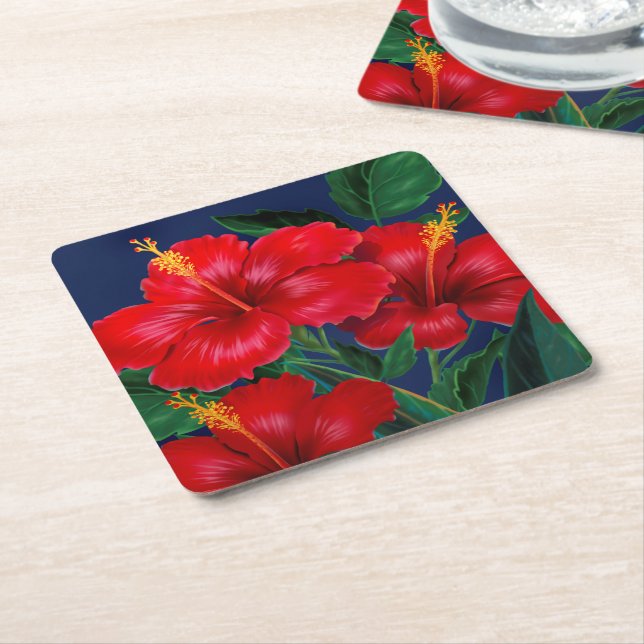Porta-copo De Papel Quadrado Hibiscus Havaiano (Inclinado)