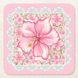 Porta-copo De Papel Quadrado Hibiscus & Lace PINK