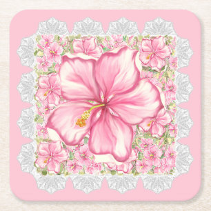 Porta-copo De Papel Quadrado Hibiscus & Lace PINK