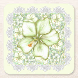 Porta-copo De Papel Quadrado Hibiscus & lace WHITE