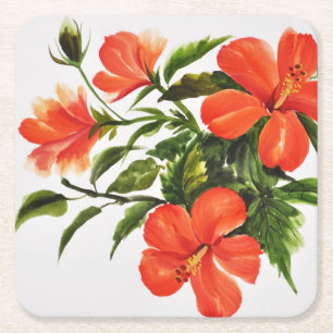 Porta-copo De Papel Quadrado Hibiscus vermelho quente