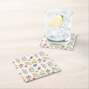 Porta-copo De Papel Quadrado Hibiscus Watercolor Blooming Botânico Sem Costura