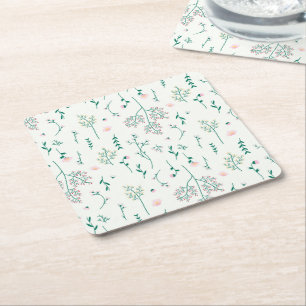 Porta-copo De Papel Quadrado Hibiscus Watercolor Blooming Botânico Sem Costura