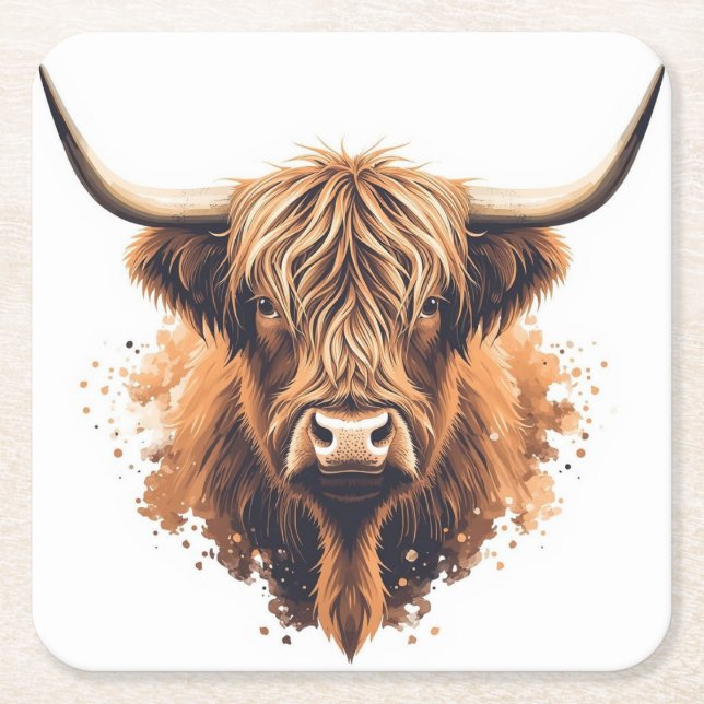 Porta-copo De Papel Quadrado Highland Coo Coaster (Frente)
